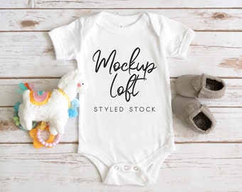 Bella Canvas 100B White Mockup | White One Piece Mockup | Baby Bodysuit Mockup | SKU T0266