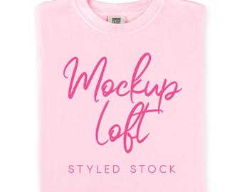 C1717 Blossom T shirt Mockup | Folded T-shirt Flat-Lay Mockup | Pink Unisex T Shirt Mockup | T shirt on White Background Mockup | SKU T0628