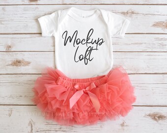 Bella Canvas 100B Mockup White | White One Piece Mockup | Baby Bodysuit Mockup | Baby Girl Mockup | Cute Tutu | SKU T0264