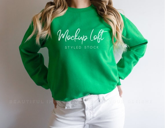 Model Mockup Green Sweatshirt Crewneck Mockup Irish Green - Etsy Denmark