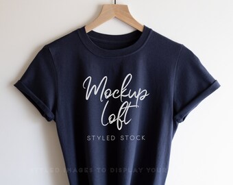 Navy T Shirt Mockup | Hanger T shirt Mockup | Navy Unisex T shirt Mockup | SKU T0397