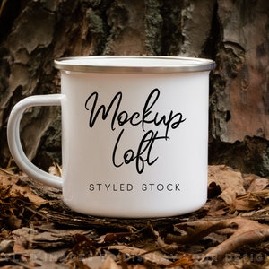 Camping Mug Mockup | Enamel Mug Mockup | White Coffee Mug Styled Stock Photo | Digital JPEG IMAGE | SKU M0060