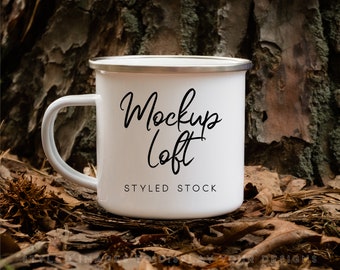 Camping Mug Mockup | Enamel Mug Mockup | White Coffee Mug Styled Stock Photo | Digital JPEG IMAGE | SKU M0060