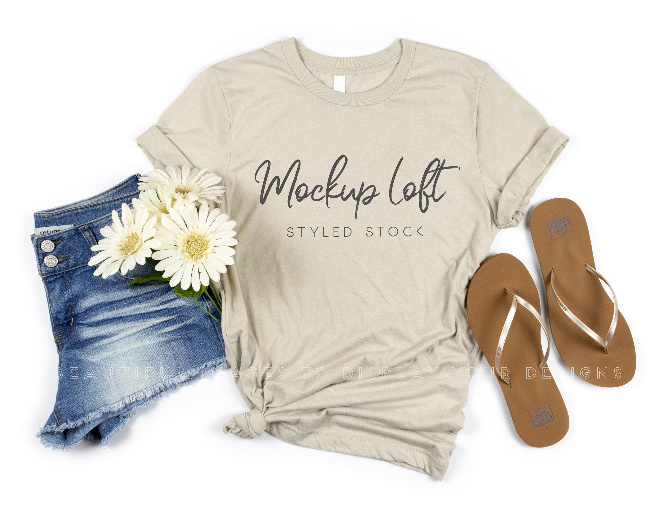 Bella Canvas 3001 Mockup Heather Dust T shirt | 3001 Heather Dust T Shirt Mockup | Styled Flat Lay Mockup | SKU T0478