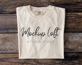 Ivory T shirt Mockup | C1717 Mockup | Folded T-shirt Flat-Lay Mockup | Unisex T Shirt Mockup | SKU T0548