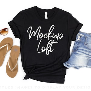 Bella Canvas 3001 Mockup Black | Black T Shirt Mockup | Summer Mockup | Black Bella Canvas T-shirt Mockup | SKU T0166