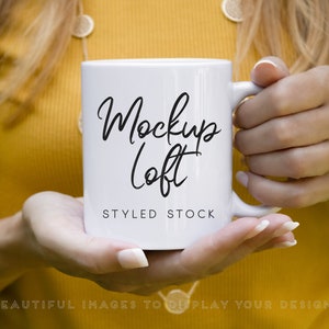 White Coffee Mug Mockup | 11 oz. Ceramic Mug Mockup | Model Mug Mockup | Coffee Mug Styled Stock Photo | Digital JPEG IMAGE | SKU M0001