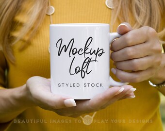 White Coffee Mug Mockup | 11 oz. Ceramic Mug Mockup | Model Mug Mockup | Coffee Mug Styled Stock Photo | Digital JPEG IMAGE | SKU M0001
