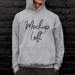 Model Mockup Sport Grey Hoodie Sweatshirt | Men&#39;s Hoodie Mockup | Gray Sweatshirt Mockup | Sport Grey Mockup | SKU T0491