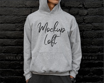 Model Mockup Sport Grey Hoodie Sweatshirt | Men's Hoodie Mockup | Gray Sweatshirt Mockup | Sport Grey Mockup | SKU T0491