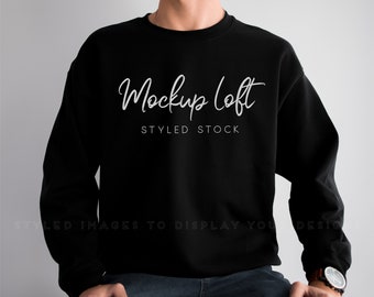 Model Mockup Black Sweatshirt | Men's Sweatshirt Mockup | Crewneck Mockup | Black Sweatshirt Mockup | Winter Sweater Mockup | SKU T0528