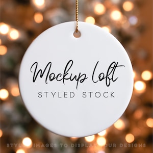 Christmas Ornament Mockup | White Ceramic Ornament Mockup | Circle Ornament Mockup | Styled Stock Photo | Digital JPEG Image | SKU OR-0001