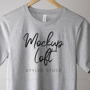Athletic Heather Gray Bella Canvas 3001 Mockup | Gray Tshirt Mockup | Hanging Tshirt Mockup | SKU T0106