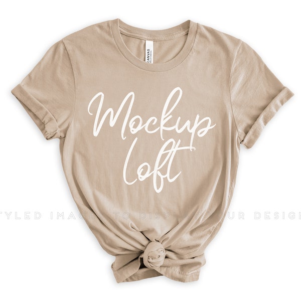 Bella Canvas 3001 Mockup Tan | Bella Canvas Tan T Shirt Mockup | Styled Flat Lay | SKU T0559