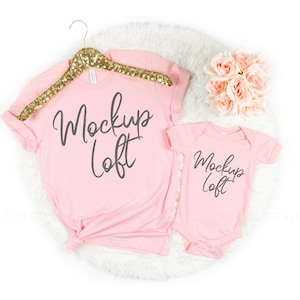 Mommy and Me Shirt Mockup | Bella Canvas 3001 Mockup Pink | 100B Pink One Piece Mockup | Matching Outfits Mockup | SKU T0214