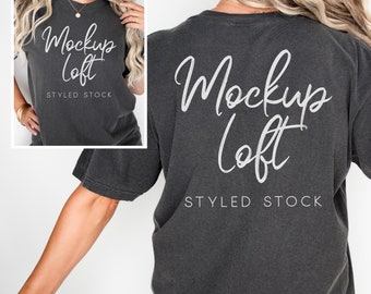 C1717 Pepper Front and Back Model T-shirt Mockup / Trendy Studio Aesthetic with White Background / Digital Photo Mockup for POD / SKU T0601