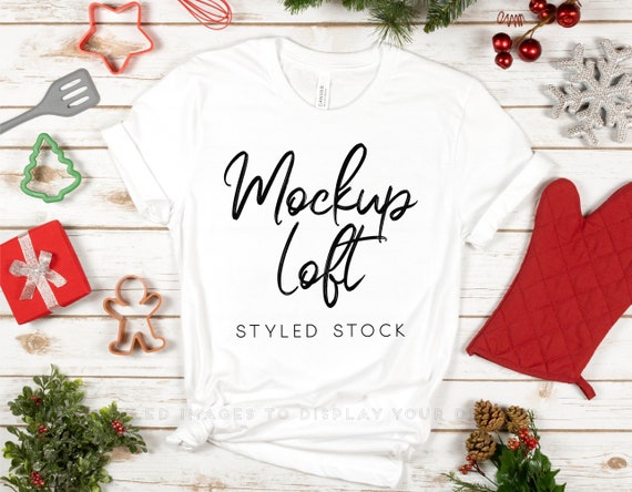 Christmas Tshirt Mockup | Bella Canvas 3001 Mockup White | Bella Canvas White T Shirt Mockup  | Baking Crew T shirt Mockup | SKU T0036