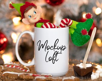 Christmas Mug Mockup | 15 oz. Ceramic Mug Mockup | White Coffee Mug Styled Stock Photo | Winter Mug Mockup | Digital JPEG IMAGE | SKU M0039