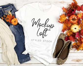 Fall Tshirt Mockup | Bella Canvas 3001 Mockup White | Bella Canvas White T Shirt Mockup | Thanksgiving T-shirt Mockup | SKU T0016
