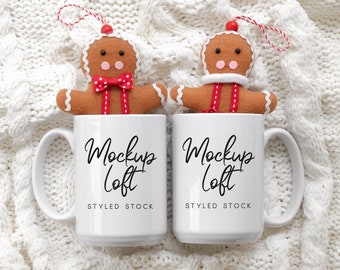 Christmas Mug Mockup | 15 oz. Ceramic Mug Mockup | Mr. and Mrs. Mug Mockup | Hubby Wifey Mugs Mockup | Styled Stock Photo | SKU M0036