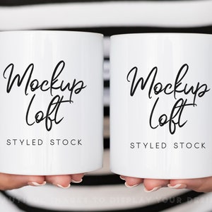 Model Mug Mockup | Front and Back Mug Mockup | 11 oz. Ceramic Mug Mockup | 2 White Coffee Mugs Mockup | Styled Stock Photo | SKU M0028