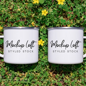 Enamel Camping Mug Mockup | Two Camping Mugs Mockup | Front and Back Camping Mug Mockup | Summer Camping Mug Mockup | SKU M0057