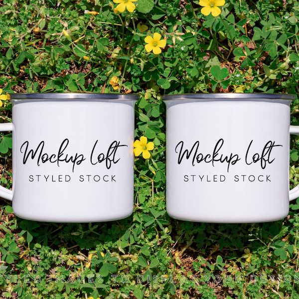 Enamel Camping Mug Mockup | Two Camping Mugs Mockup | Front and Back Camping Mug Mockup | Summer Camping Mug Mockup | SKU M0057