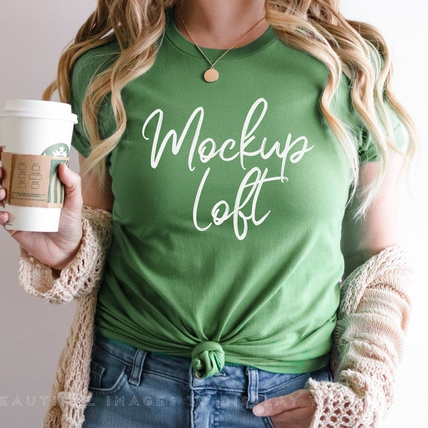 Bella Canvas 3001 Mockup Leaf Green T Shirt Mockup | 3001 Leaf Model Mockup | St. Patrick's Day or Christmas Mockup | SKU T0434