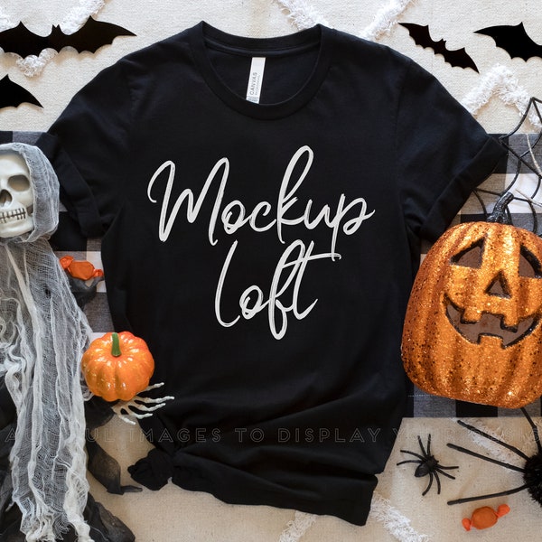 Halloween Mockup | Bella Canvas 3001 Mockup Black | Bella Canvas Black T Shirt Mockup | Halloween T shirt Mockup | SKU T0334