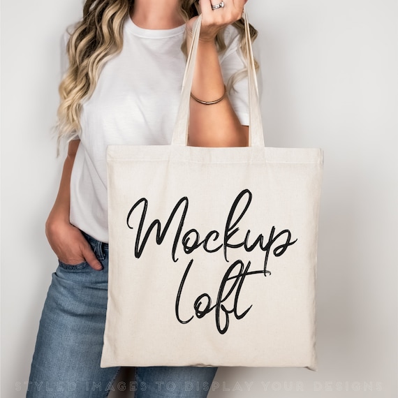 Canvas Tote Bag Mockup Natural | Model Tote Bag Mockup | Styled Stock Photo | Digital JPEG IMAGE | SKU B0011