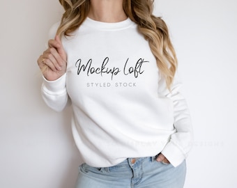 Model Mockup White Sweatshirt | Winter Sweater Mockup | Crewneck Mockup | SKU T0328