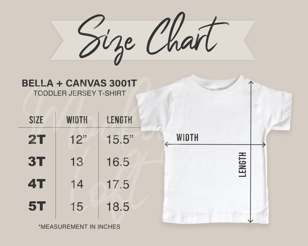 3001T Toddler T Shirt Size Chart, Bella Canvas 3001T Measurements