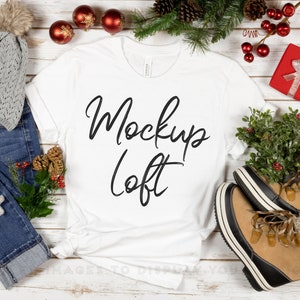 Christmas Tshirt Mockup | Bella Canvas 3001 Mockup White | Bella Canvas White T Shirt Mockup | Christmas Mockup | SKU T0051