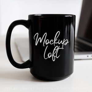 Svart muggmodell | Keramisk muggmodell på 473 ml | Kontorsmuggmodell | Stockfoto i svart kaffemuggsstil | Digital JPEG-bild | Artikelnummer M0081