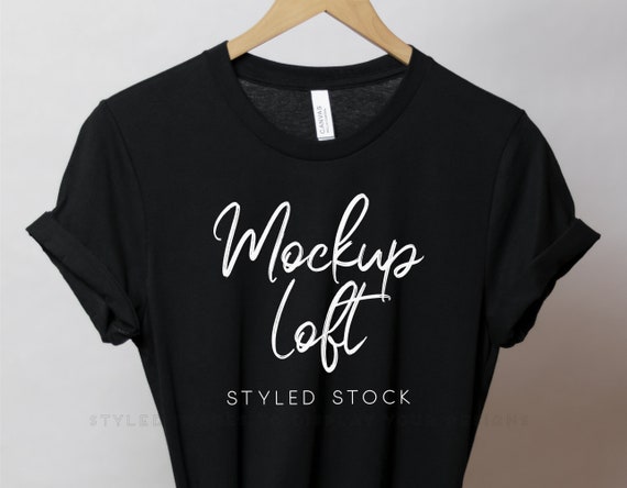 Black Bella Canvas 3001 Mockup | Bella Canvas Black Tshirt Mockup | Hanging Tshirt Mockup | SKU T0074