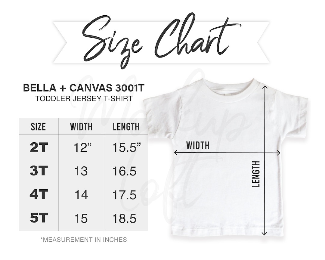 3001T Toddler T Shirt Size Chart, Bella Canvas 3001T Measurements