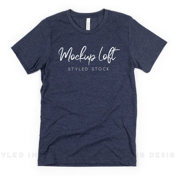 Bella Canvas 3001 Mockup Heather Navy | Bella Canvas Heather Navy T Shirt Mockup | Heather Navy Tshirt Mockup | Unisex Mockup | SKU T0183