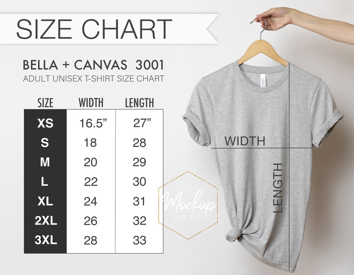 Bella Canvas 3001 Size Chart Tshirt Measurements 3001 Size - Etsy