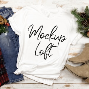 Christmas Tshirt Mockup | Bella Canvas 3001 Mockup White | Bella Canvas White T Shirt Mockup | Christmas Mockup | SKU T0059