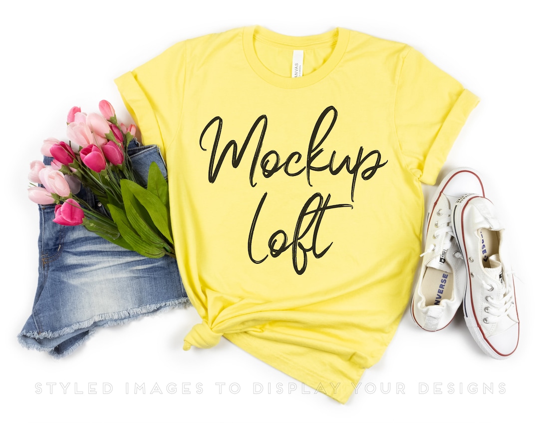 Bella Canvas 3001 Mockup Yellow | Yellow T Shirt Mockup | Styled Flat ...