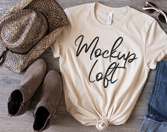 Bella Canvas 3001 Mockup Soft Cream | Styled Flat Lay | Soft Cream Tshirt Mockup | Boho Spring T shirt Mockup | SKU T0440