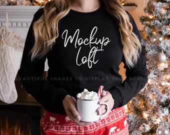 Bella Canvas 3501 Mockup Black | Christmas Shirt Mockup | 3501 model mockup | Bella Canvas Black Long Sleeve Shirt Mockup | SKU T0386