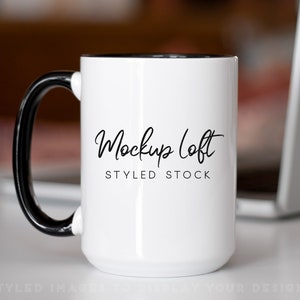 Muggmodell | Keramisk muggmodell av 450 g | Mugg med svart handtagmodell | Kontorsmuggmodell | Mugg bredvid bärbar datormodell | Artikelnummer M0054