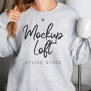 18000 Ash Gray Crewneck Sweatshirt Model Mockup | SKU T0576 image 1