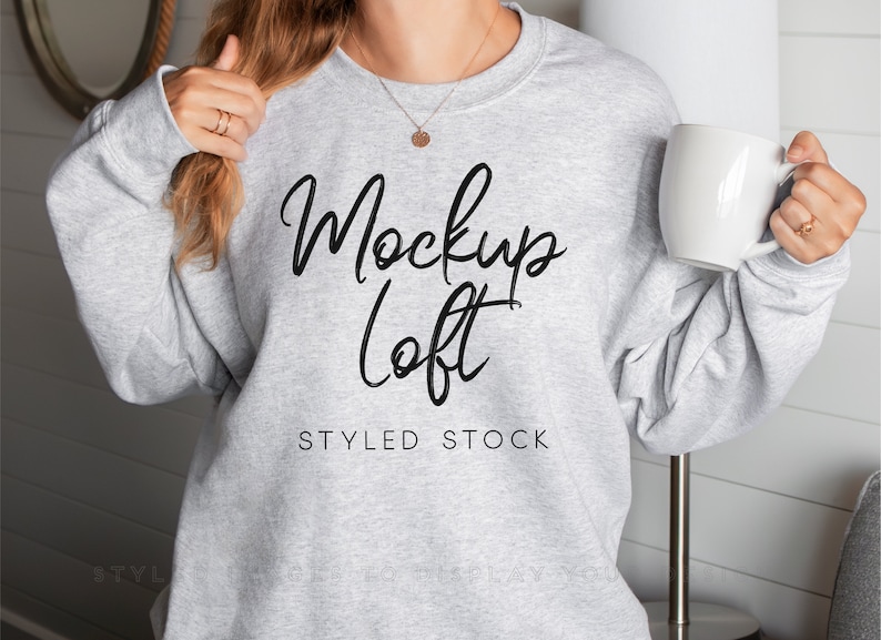 18000 Ash Gray Crewneck Sweatshirt Model Mockup | SKU T0576 image 1