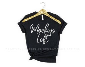Bella Canvas 3001 Mockup Black | Bella Canvas Black T Shirt Mockup | Knotted T-shirt Flat Lay Mockup | SKU T0218