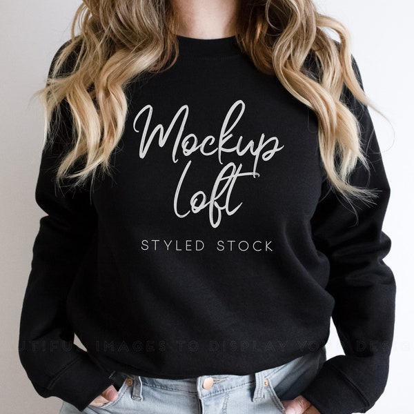 Model Mockup Black Sweatshirt | Crewneck Mockup | Fall Sweater Mockup | Winter Sweater Mockup | SKU T0325