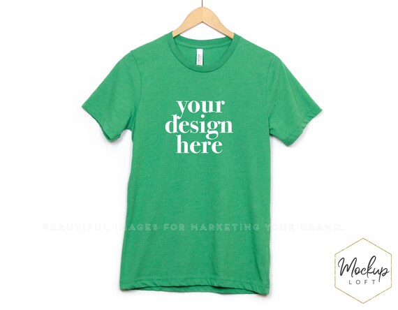 Bella Canvas 3001 Mockup Heather Kelly Green | Christmas Mockup | St Patricks Day Mockup | Green T shirt Mockup | Unisex Mockup | SKU T0116