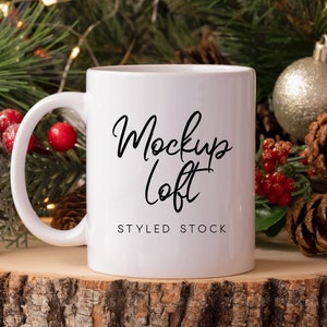 Christmas Mug Mockup | 11 oz. Ceramic Mug Mockup | White Coffee Mug Styled Stock Photo | Winter Mug Mockup | Digital JPEG IMAGE | SKU M0065