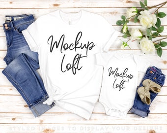 Mama und ich Shirt Mockup | Bella Canvas 3001 Mockup Weiß | Mutter und Tochter Shirts | Passende Outfits Mockup | Weiß 100B | SKU T0169